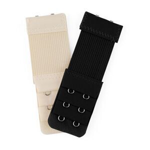 2pcs Bra Strap Extenders Set 3 Rows Elastic Extensions 2-hooks Black Skin Color